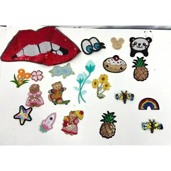 20 PC Assorted Sewing Applique Patches Iron on Sew On NEW Mixed Fruit Sequin Lip - Picture 1 of 15